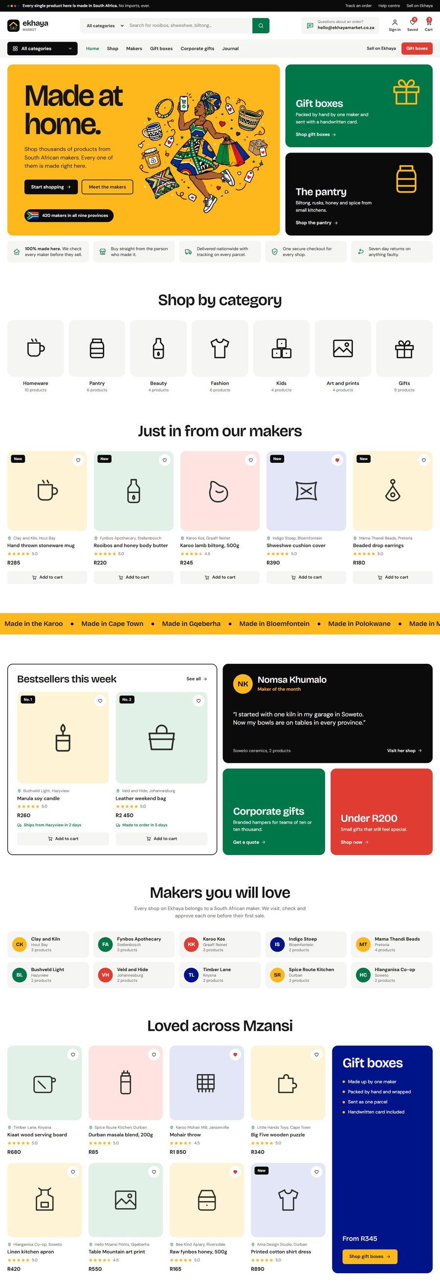 One page website design for an online marketplace