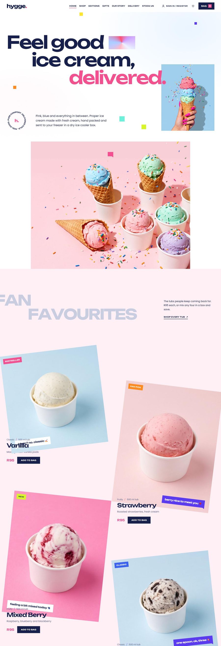 One page website design for an ice cream shop