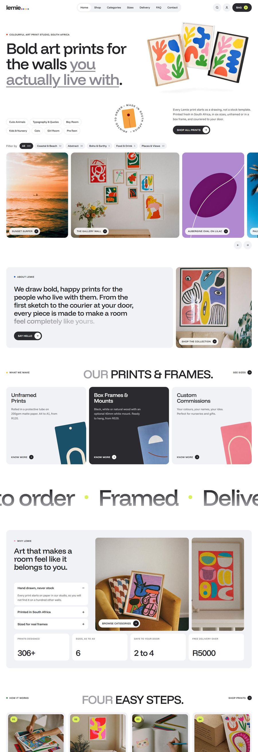 One page website design for an art print store