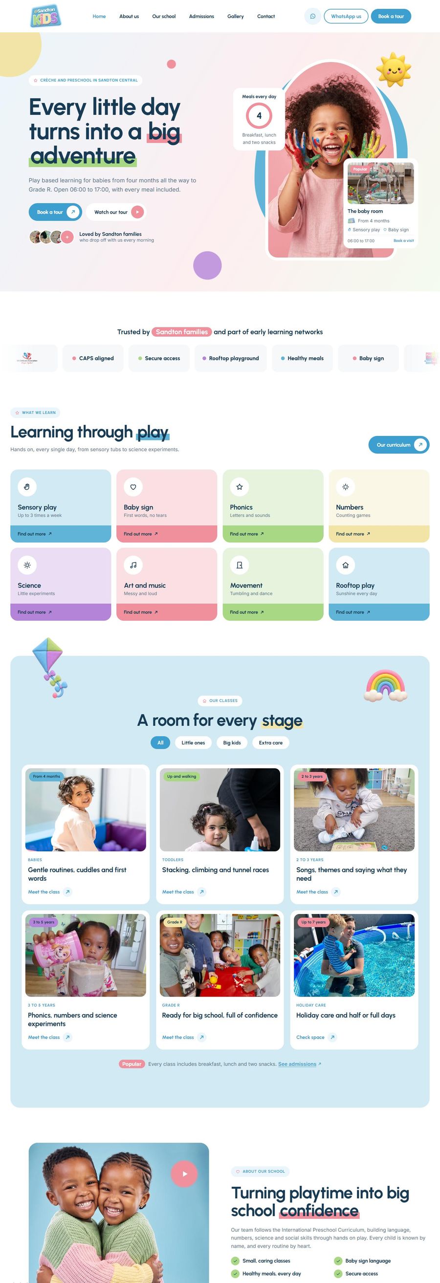 One page website design for a creche and preschool