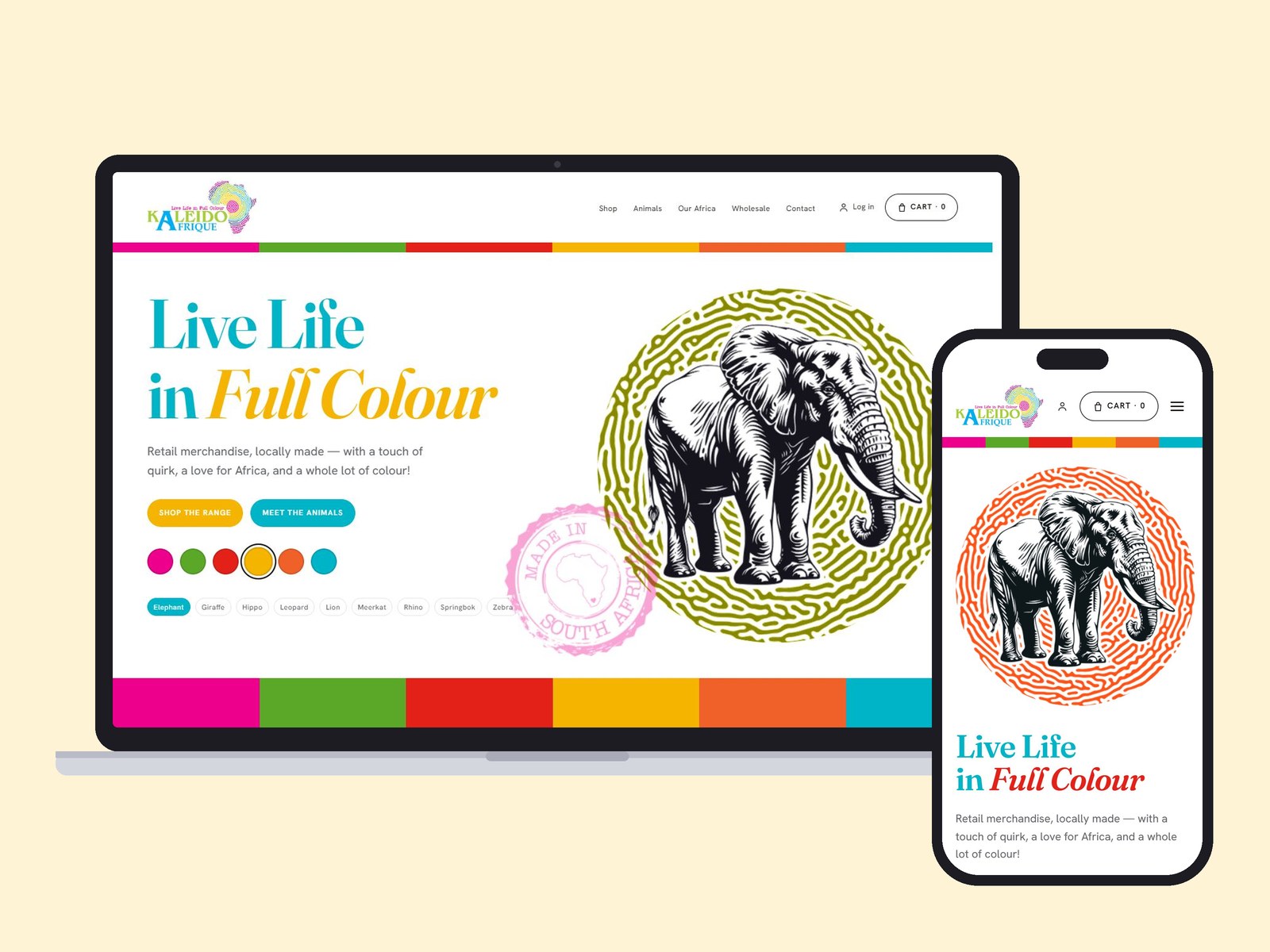 Kaleido Afrique online store on desktop and mobile