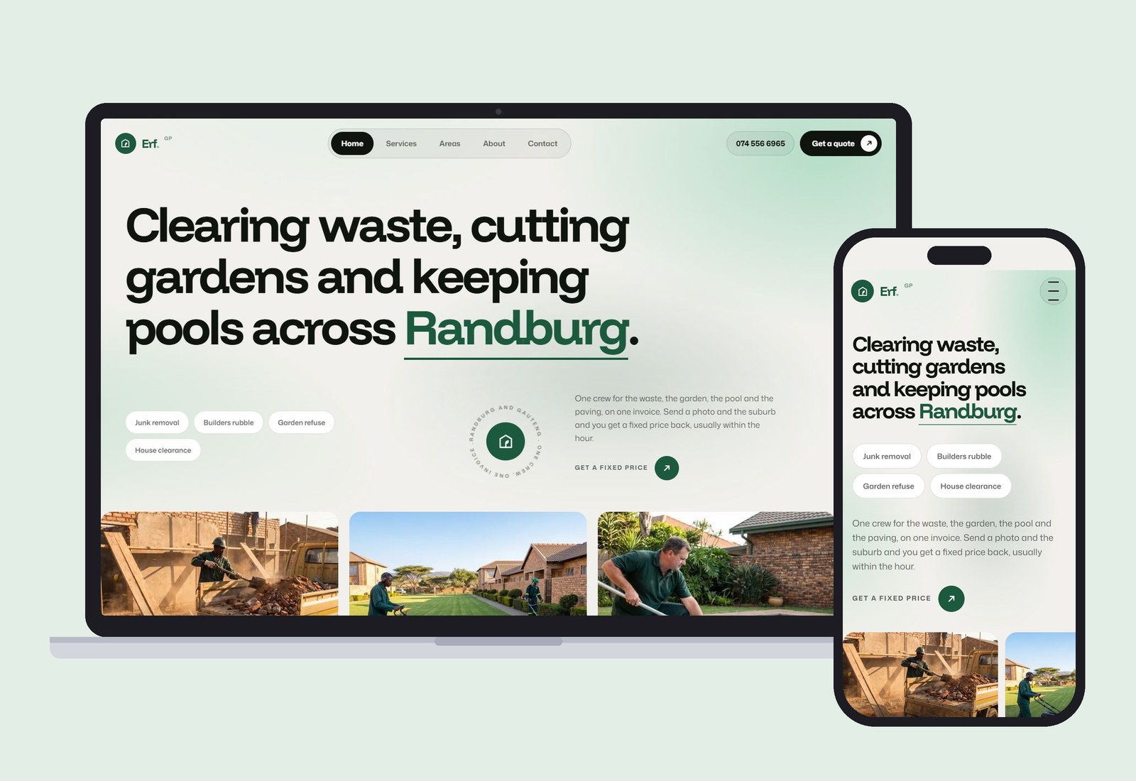Erf property services website on desktop and mobile