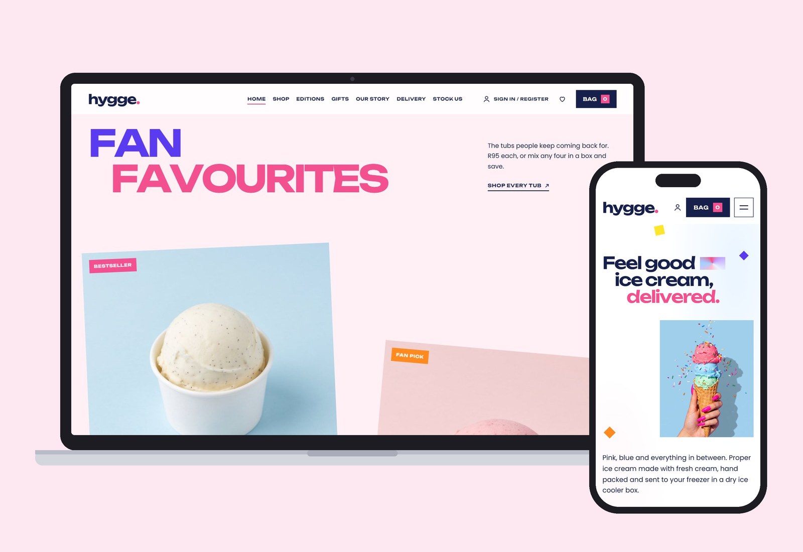 hygge. ice cream online store on desktop and mobile