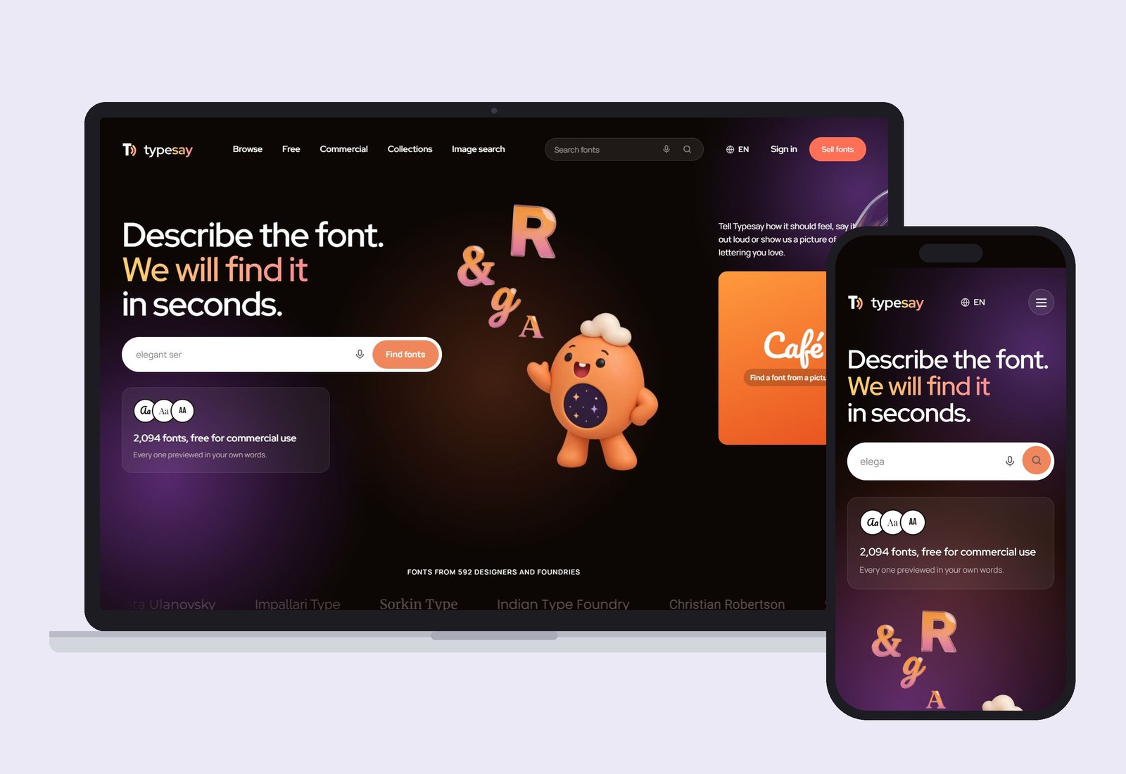Typesay font marketplace on desktop and mobile