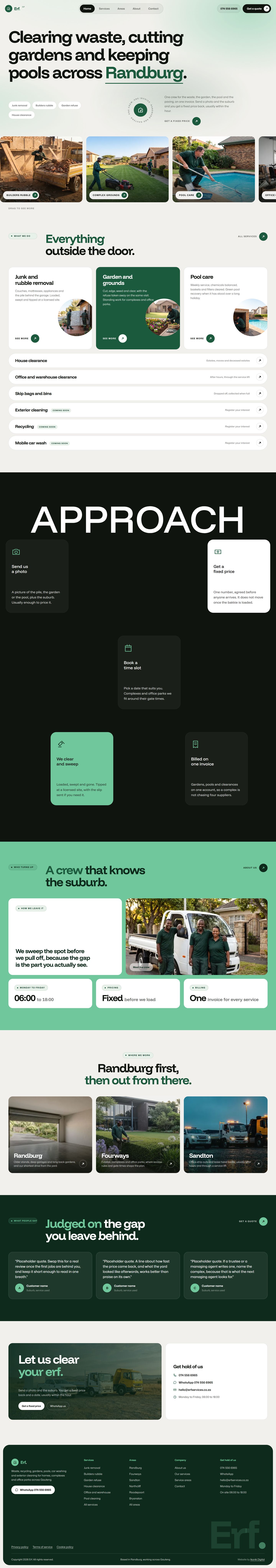 The Erf. home page, from the hero to the footer